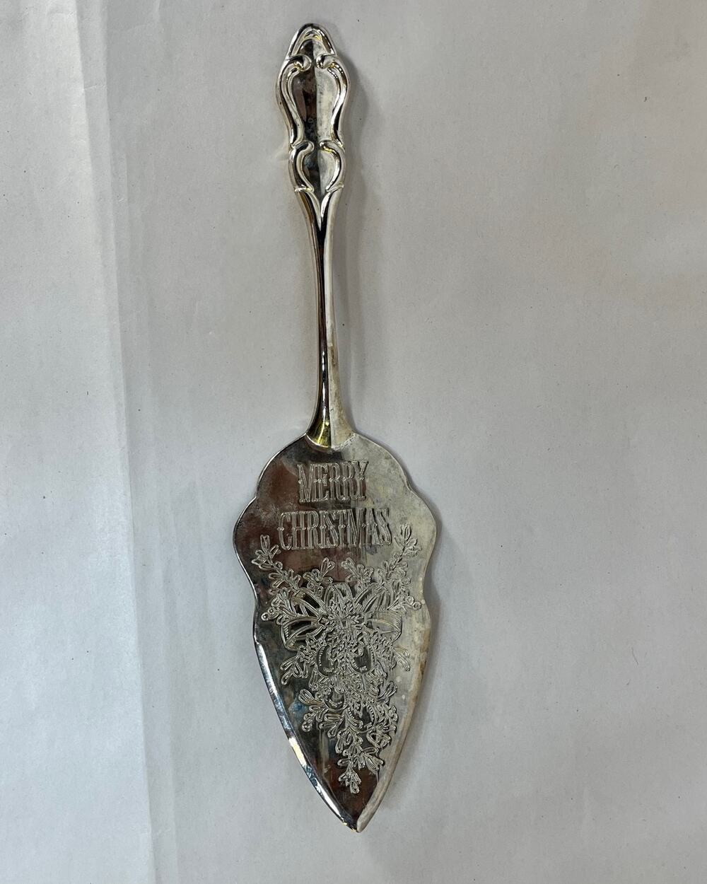 Silver Plated Cake Pie Server Spatula Merry Christmas Holiday Vintage 11.5"
